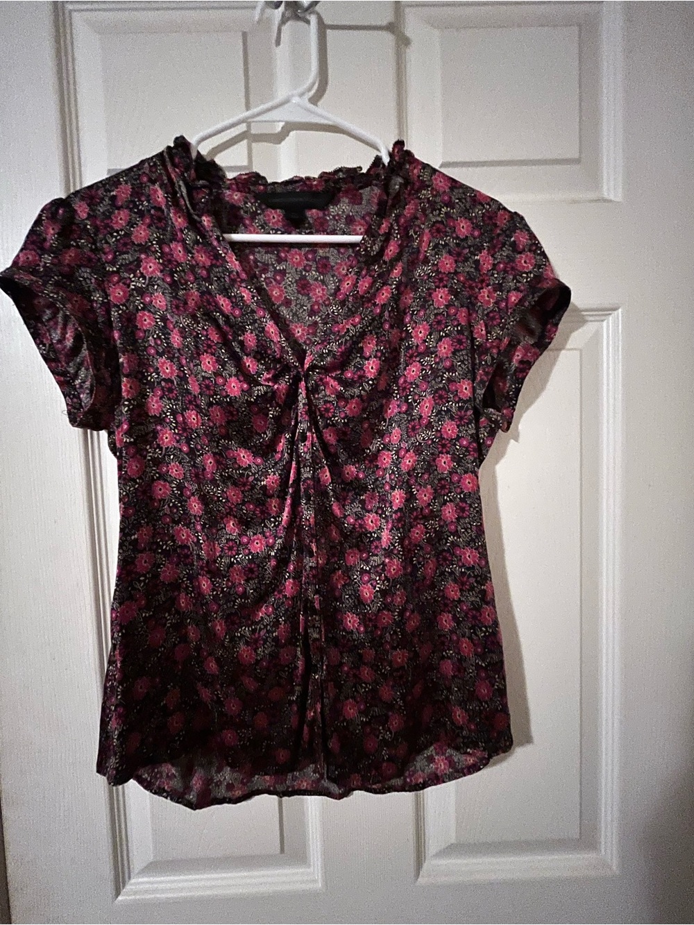 Vintage 2006 Express Design Studio 95% Silk Floral Button Front Blouse Y2K